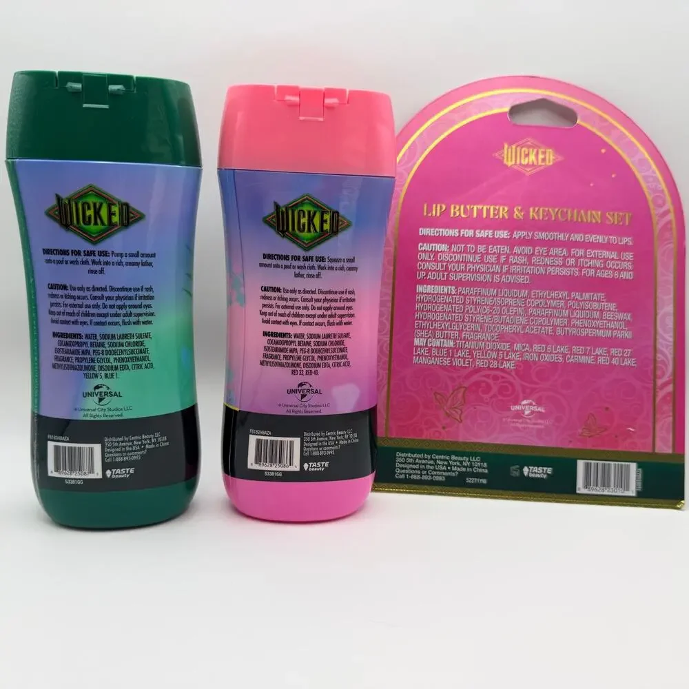 Wicked Elphaba Glinda Body Wash Lip Butter Keychain 3 Piece Gift Set